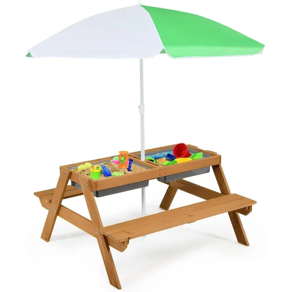 Kids Outdoor Furniture Set - Meja Piknik Kayu 4-in-1 untuk Pasir